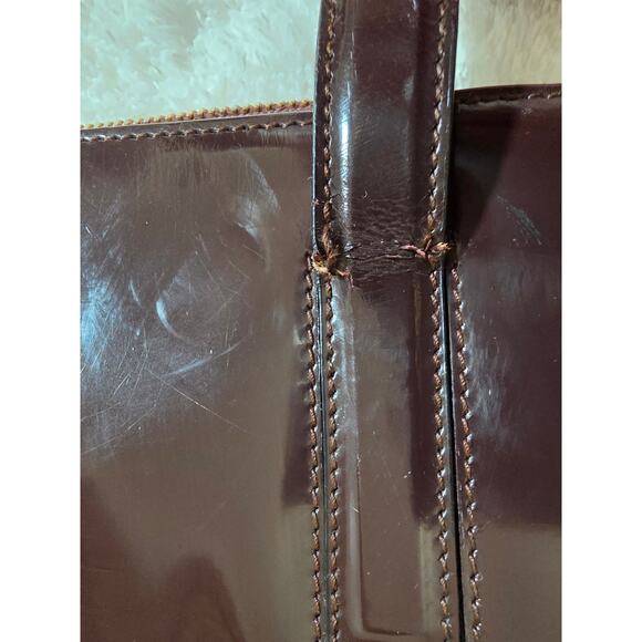 Salvatore Faragamo Shoulder Bag Brown Enamel Leather Tote - Picture 11 of 16